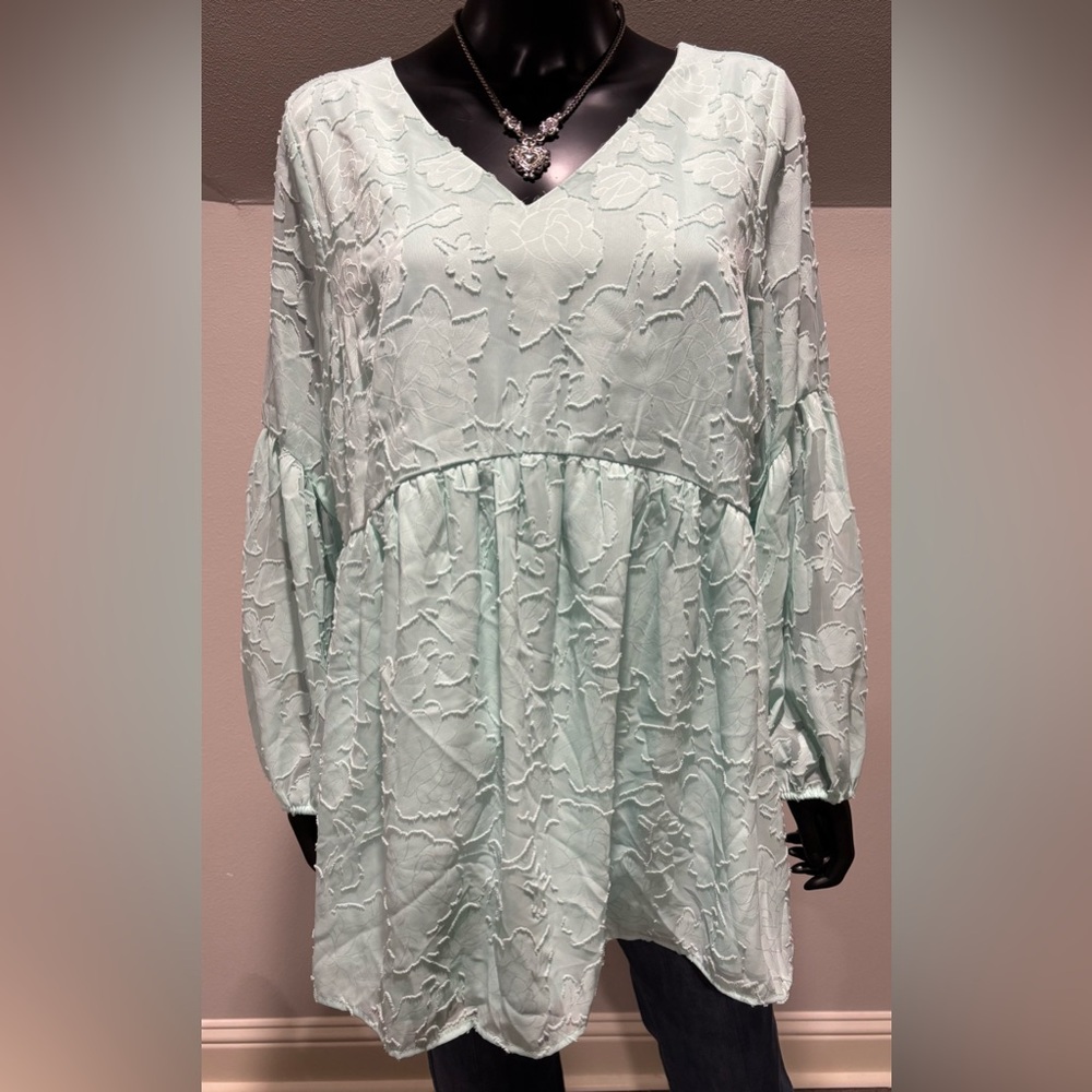 🔥 Lane Bryant mint green baby doll top sheer tie tunic top blouse 14 16 New NWT